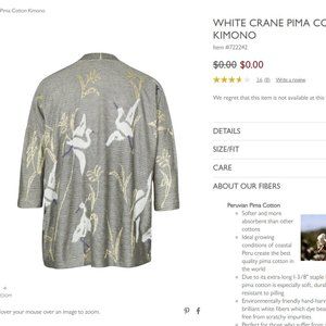 Peruvian Connection Sweater M White Crane Kimono Brand New With Tags Pima Cotton